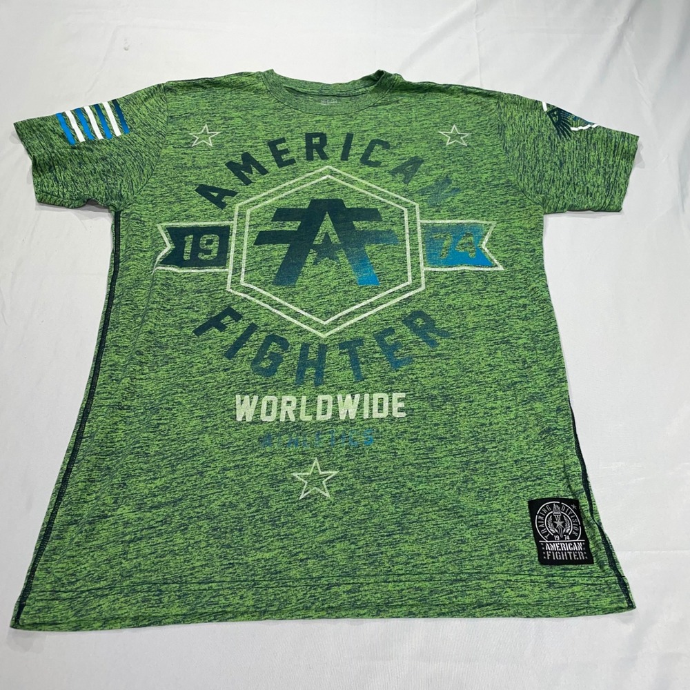American Fighter Worldwide Athletics Mens Green Space Dye Graphic T-Shirt Medium